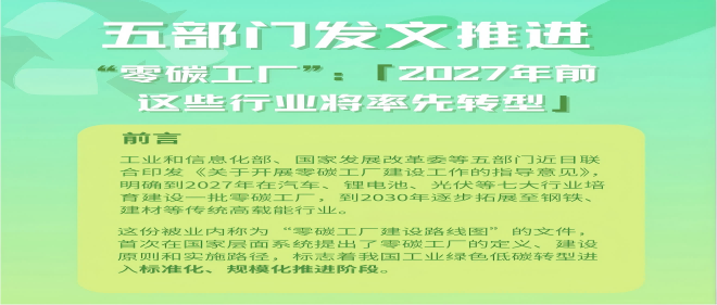 五部門發(fā)文推進“零碳工廠”：2027年前這些行業(yè)將率先轉(zhuǎn)型